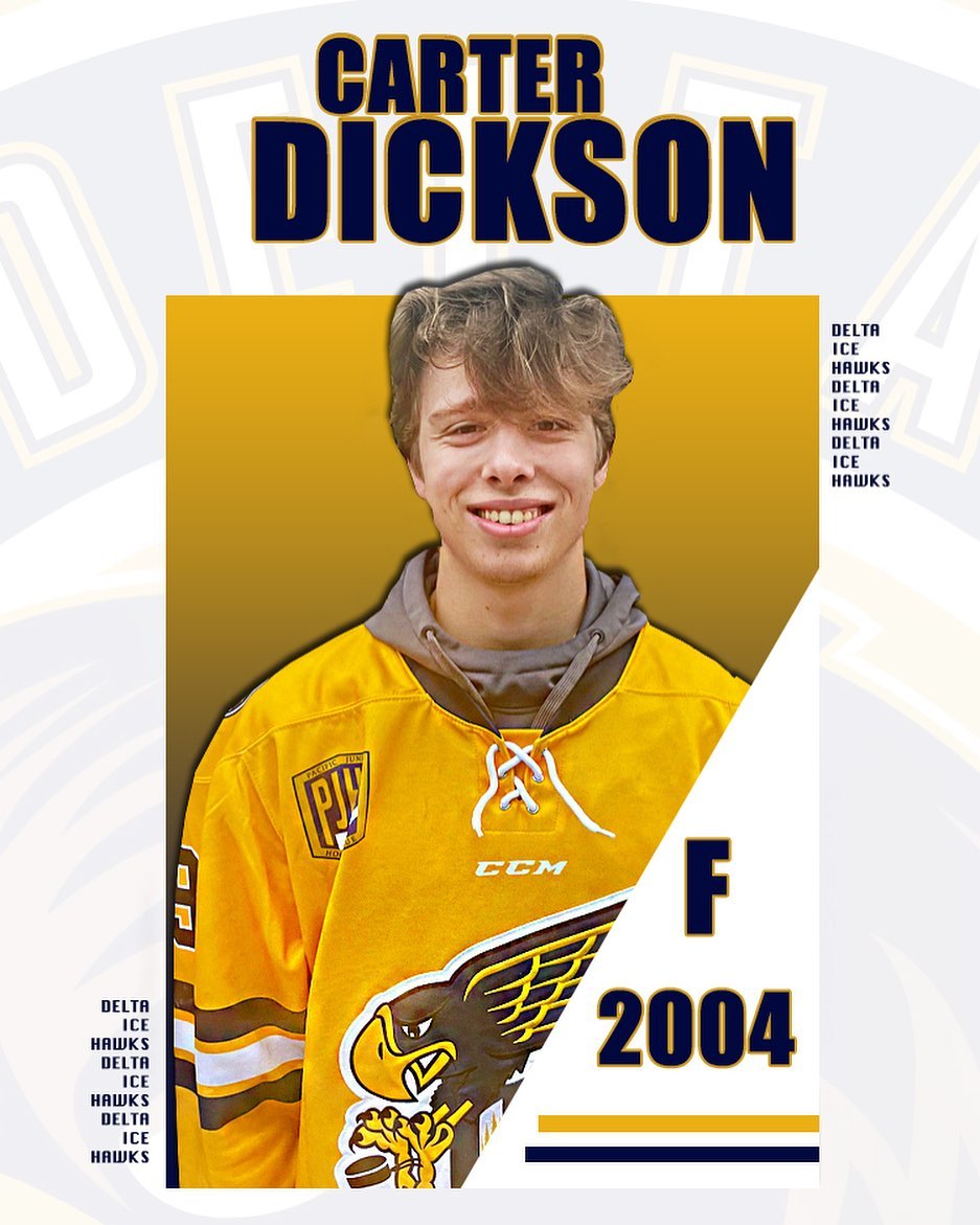 COMMITTED: ‘04 Forward Carter Dickson!

Carter lost part of his last season with the Fraser Valley Aces to injury, but came back and has been working hard to return to form.

From Coach Steve: “Carter is a dynamic skater with great speed and skill. He’s definitely got the skill set and determination to make the jump to Jr. A. We’re excited to work with Carter and assist him in his development and achieving his goals while honing his game with Delta.”

Welcome to the nest, Carter! #DeltaHawkey
