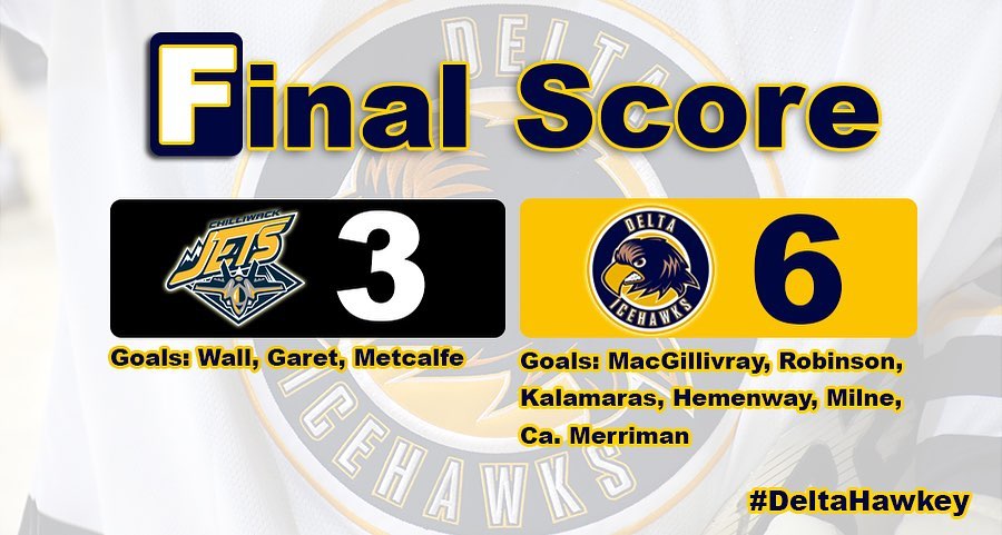 FINAL IN LADNER: Hawks 6, Jets 3!

Carson Merriman tacked on an insurance goal for Delta in the final frame!

Shots: 56-31 DEL | #DeltaHawkey